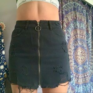 Forever 21 Distressed Black Jean Skirt